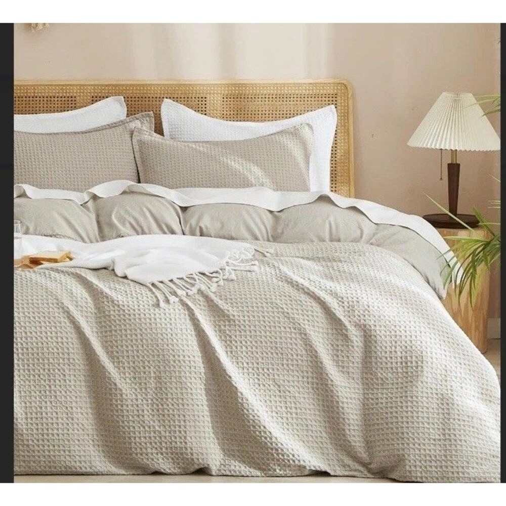 PHF Waffle Weave Duvet Cover Set Queen Size